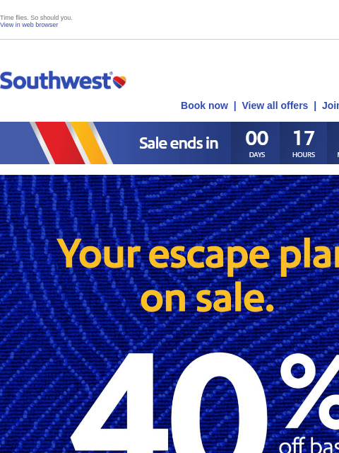 southwest newsletter: Up to 40% off! Sale yeah!