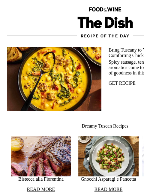 foodandwine newsletter: Creamy Tuscan Chickpea Soup