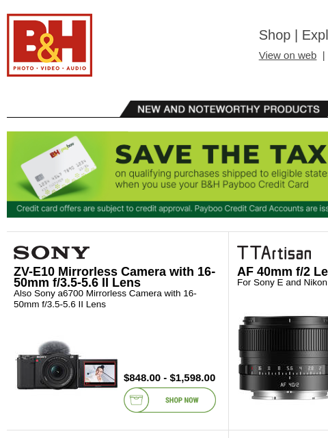 bhphotovideo newsletter: Sony FX2 in Stock, SmallRig Collabs with Transform...