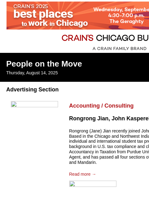 crainalerts newsletter: Crain's Chicago Business - People on the Move