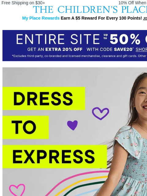 childrensplace newsletter: 👗First-Day Ready: $11.99+ Dresses & Extra 20% Off...