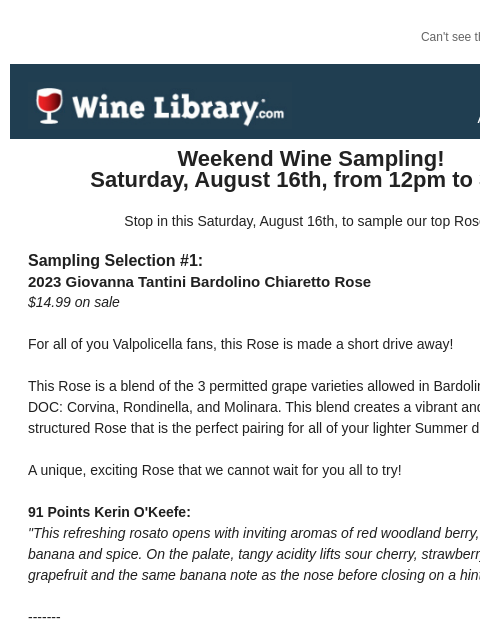 winelibrary newsletter: Summer Rose Sampling this Saturday at Wine Library...