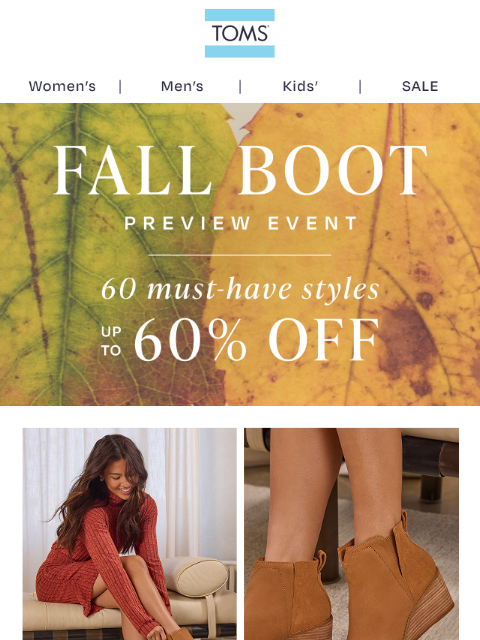 toms newsletter: Up to 60% Off Boot Styles for the Fam