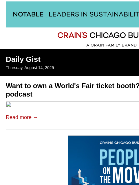crainalerts newsletter: Want to own a World's Fair ticket booth? Crain's D...