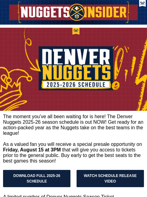thedenvernuggets newsletter: The Denver Nuggets 2025-26 Schedule is HERE!