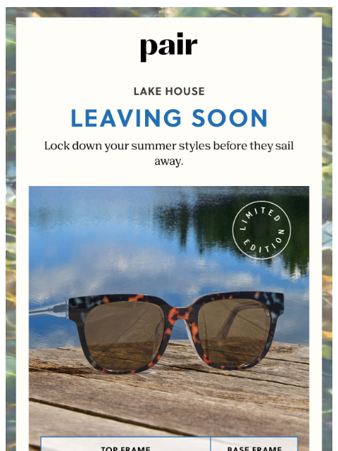 paireyewear newsletter: Lake House Is Rowing Away