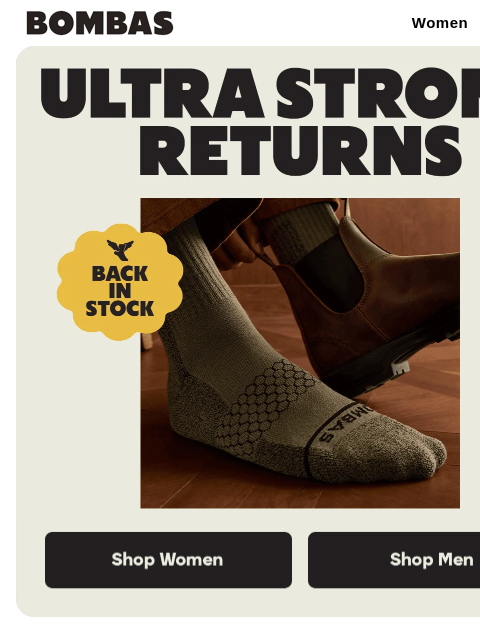 bombas newsletter: Ultra Strong Socks Are Back