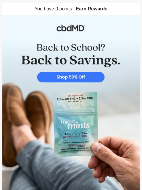cbdmd newsletter: Save 50% Sitewide!