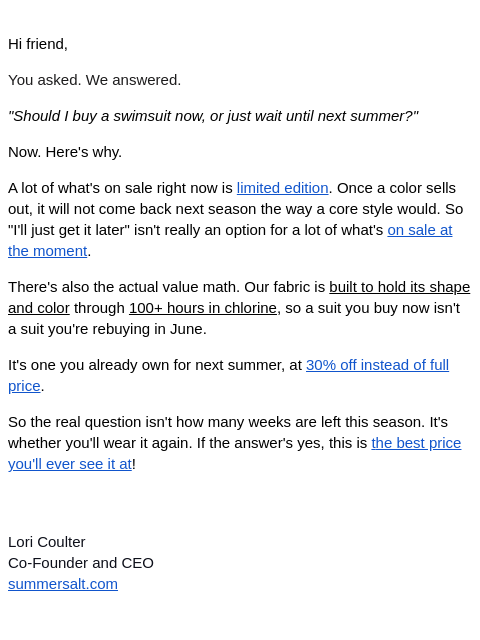 summersalt newsletter: Good news if you've been waiting