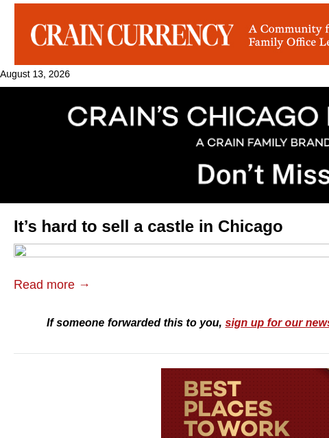 crainalerts newsletter: It's hard to sell a castle in Chicago
