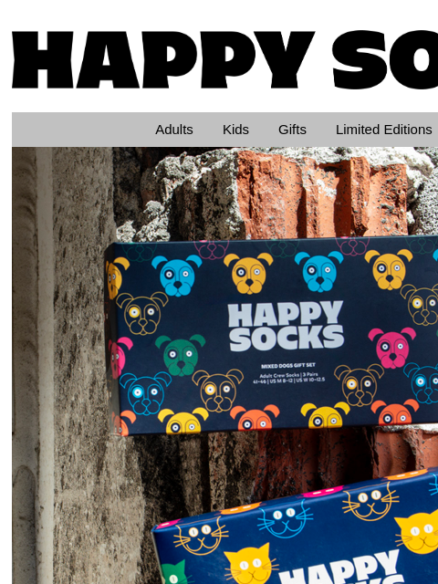 Our new collection just hit the shelves. These wild socks with animal prints are sure to bring some verve to your wardrobe! Happy Socks logo Happy Socks logo Adults Kids Gifts Limited Editions Sale