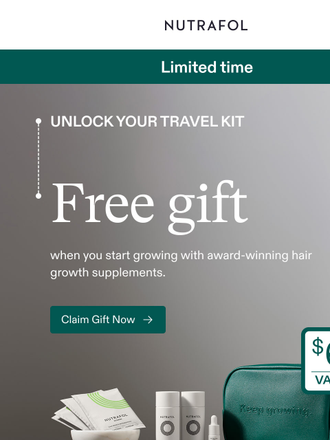 nutrafol newsletter: ✈️ Just landed: FREE travel kit/ $61 value.