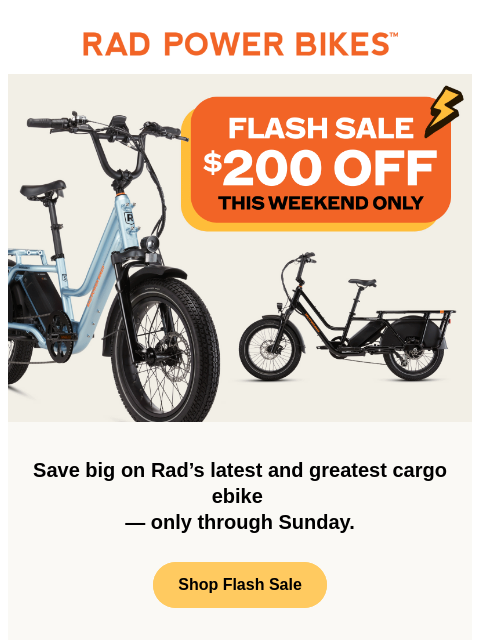 radpowerbikes newsletter: FLASH SALE ⚡ $200 Off RadWagon 5