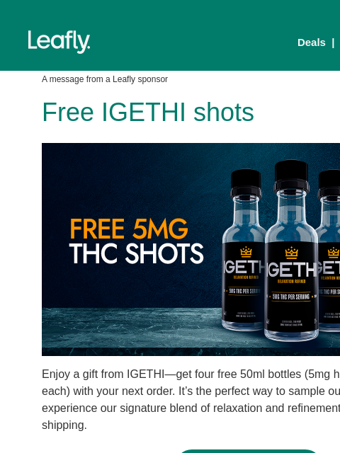 leafly newsletter: Free hemp THC shooters 👏
