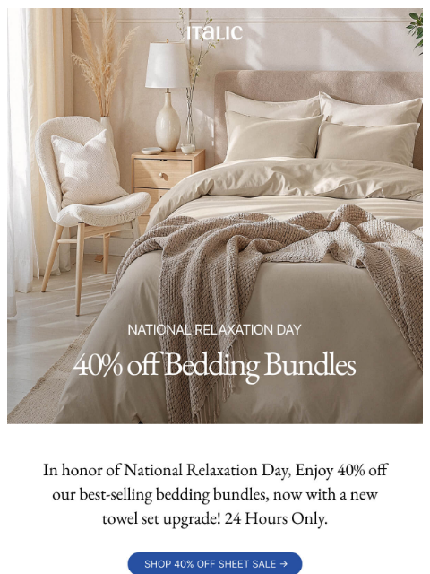 italic newsletter: NEW: 40% off Sand Sateen & Towel Bundle