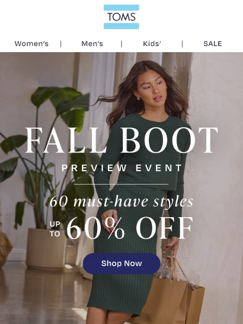 toms newsletter: Find Great Boot Styles Up to 60% Off