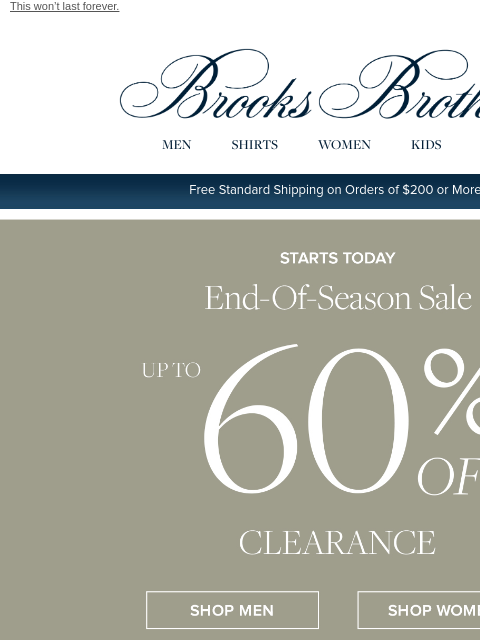 brooksbrothers newsletter: The clearance sale you can’t miss: up to 60% off!