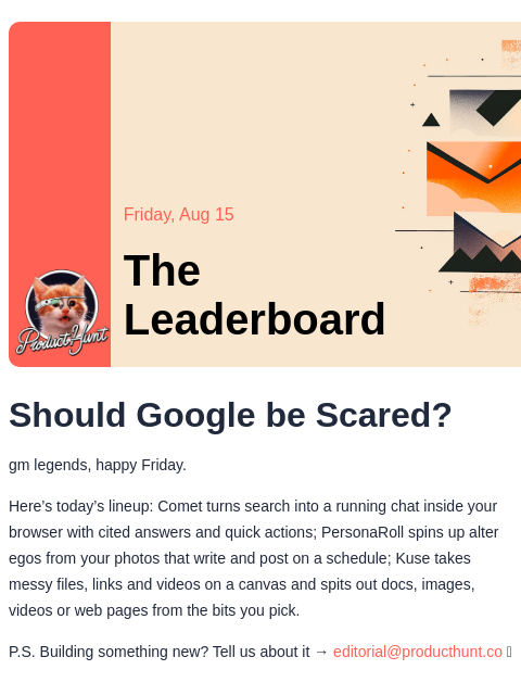 producthunt newsletter: 😸 Google Killer?