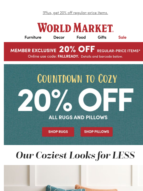 emailworldmarket newsletter: 🤗 ALL pillows and rugs are ON SALE!