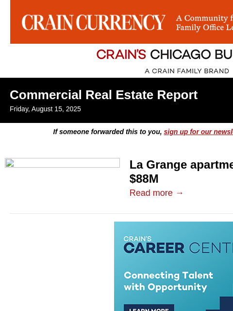 crainalerts newsletter: La Grange apartment complex trades for $88M