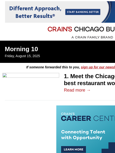 crainalerts newsletter: The secret tailor to Chicago's food scene