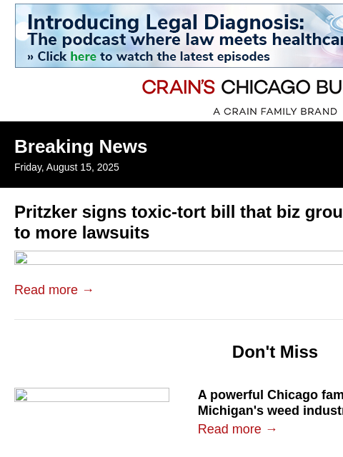 crainalerts newsletter: Pritzker signs bill opposed by biz groups