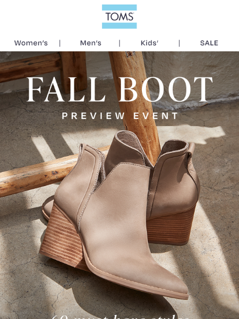 toms newsletter: Big Boot Savings—Save up to 60% Now