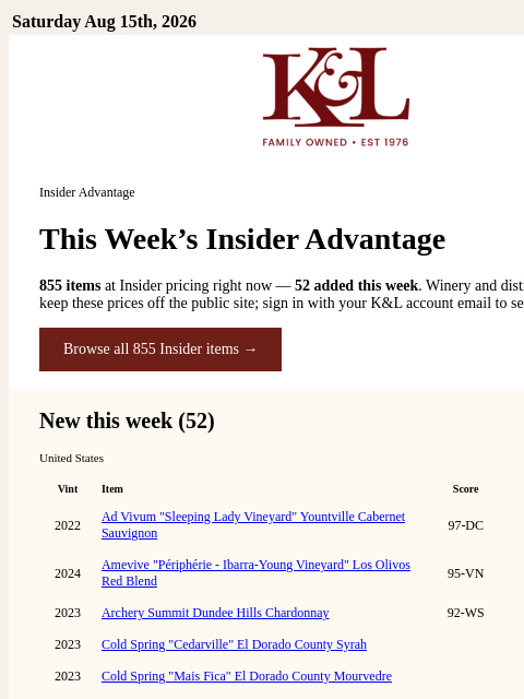 klwines newsletter: Insider's List