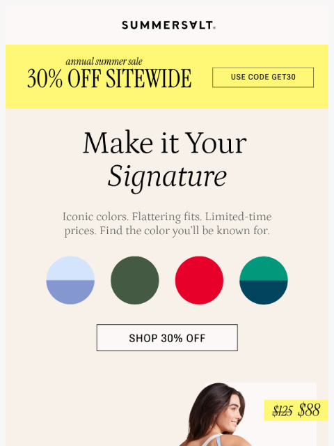 summersalt newsletter: Your fave color = 30% Off 🌈