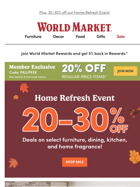 emailworldmarket newsletter: 20% off your cozy era 🍂