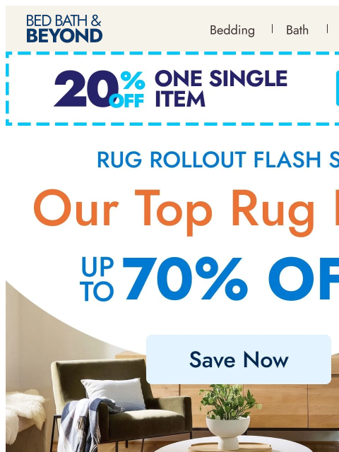 bedbathandbeyond newsletter: Up to 70% off rugs we love 😍