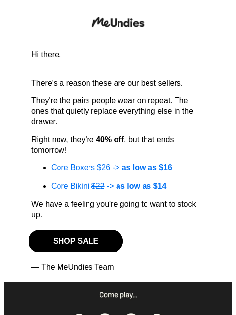 meundies newsletter: 40% OFF Flash Sale Ends Tomorrow!