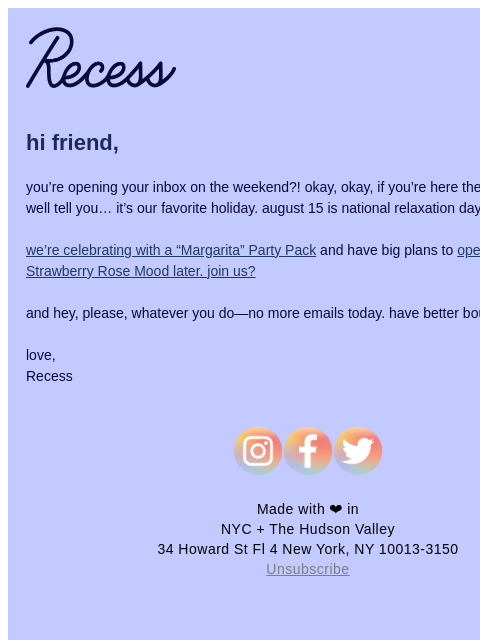 takearecess newsletter: an email? on a saturday?!