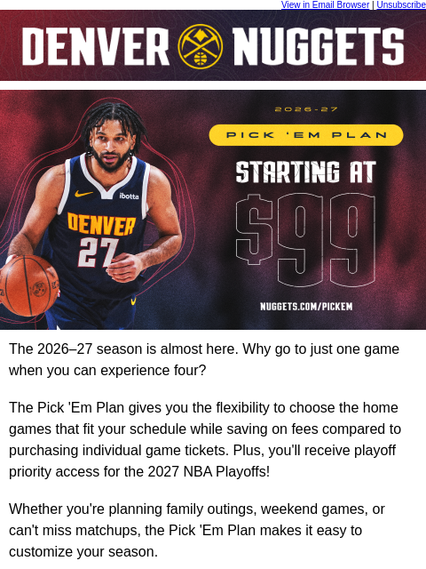 thedenvernuggets newsletter: Build Your 4 Game Pick' Em Plan