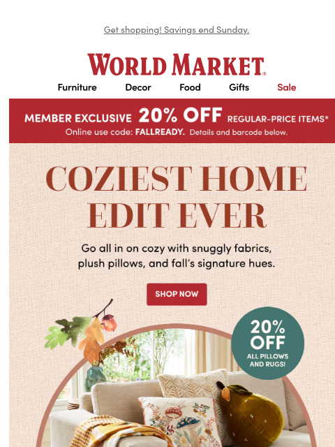 emailworldmarket newsletter: 20% off + our cozy home edit is here 🫶