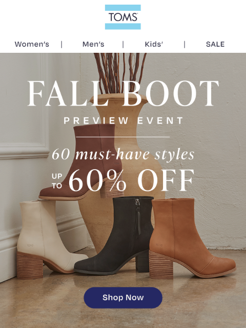 toms newsletter: Take up to 60% Off the Evelyn Boot!