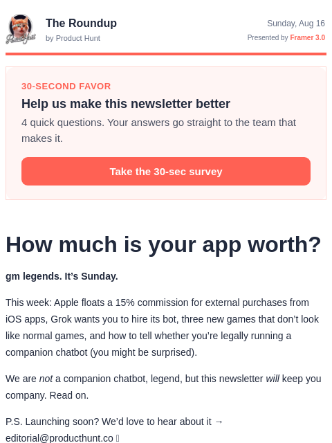 producthunt newsletter: 😸 Apple wants a bite of your app