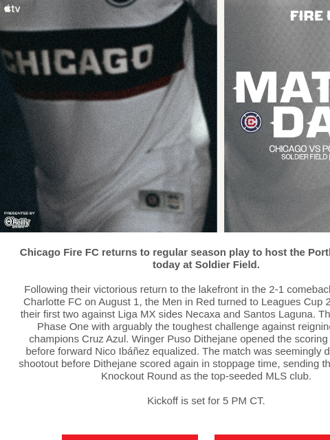 chicagofirefc newsletter: TONIGHT: Chicago Fire vs Portland Timbers