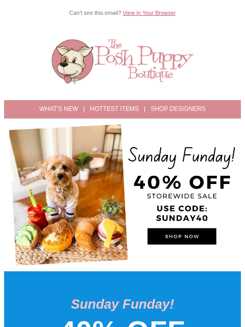 poshpuppyboutique newsletter: Sunday Funday! 40% Off Storewide (Today Only)