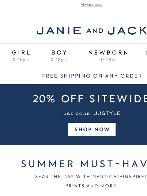 janieandjack newsletter: Limited time: take 20% off sitewide + free shippin...