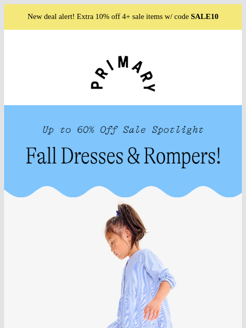 primary newsletter: 🍂 50-60% OFF fall dresses + rompers 🍂