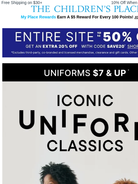 childrensplace newsletter: Stock up NOW with $7+ Uniform Styles 📚