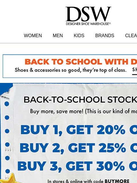 dsw newsletter: New AND up to 30% off.