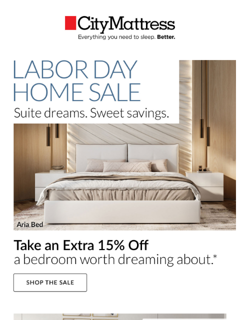 citymattress newsletter: Labor Day Home Sale: Extra 15% Off Storewide