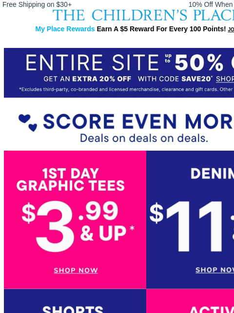 childrensplace newsletter: $3.99+ Tees & $11.99+ Denim = The PERFECT pair👖👕