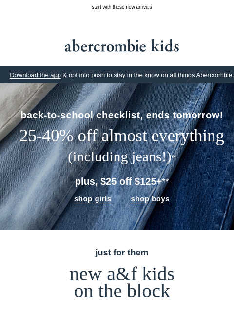 abercrombie newsletter: 25-40% OFF makes back-to-school a breeze