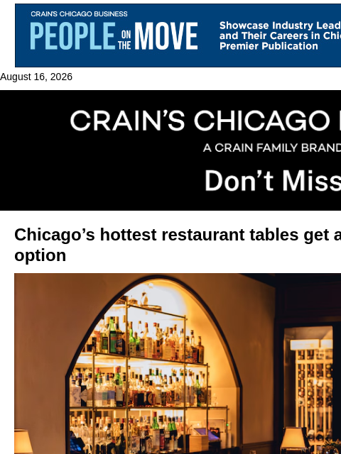 crainalerts newsletter: Chicago’s hottest restaurant tables get a new pay-...