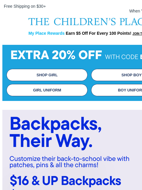 childrensplace newsletter: Customize It! $16 & Up Backpacks 🎒