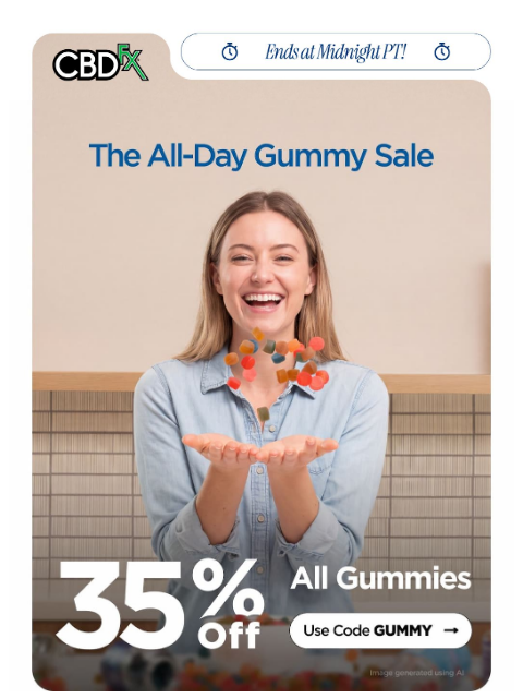 cbdfx newsletter: Every Gummy, Every Flavor: 35% OFF today only!