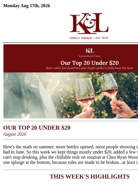 klwines newsletter: K&Ls Top 20 Under $20